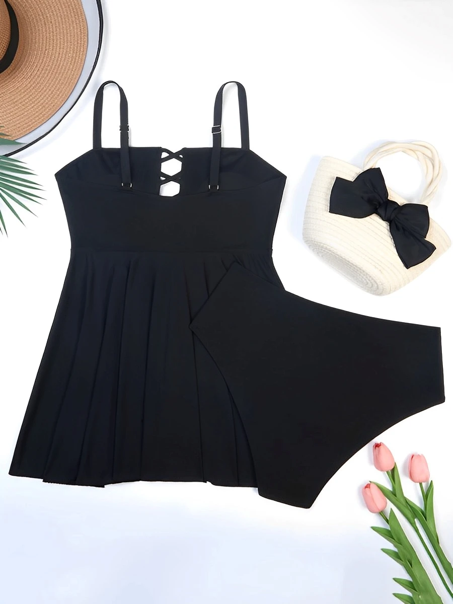 Traje de baño de dos piezas con corte hueco de talla grande 2026 para mujer, bañador de cintura alta para playa