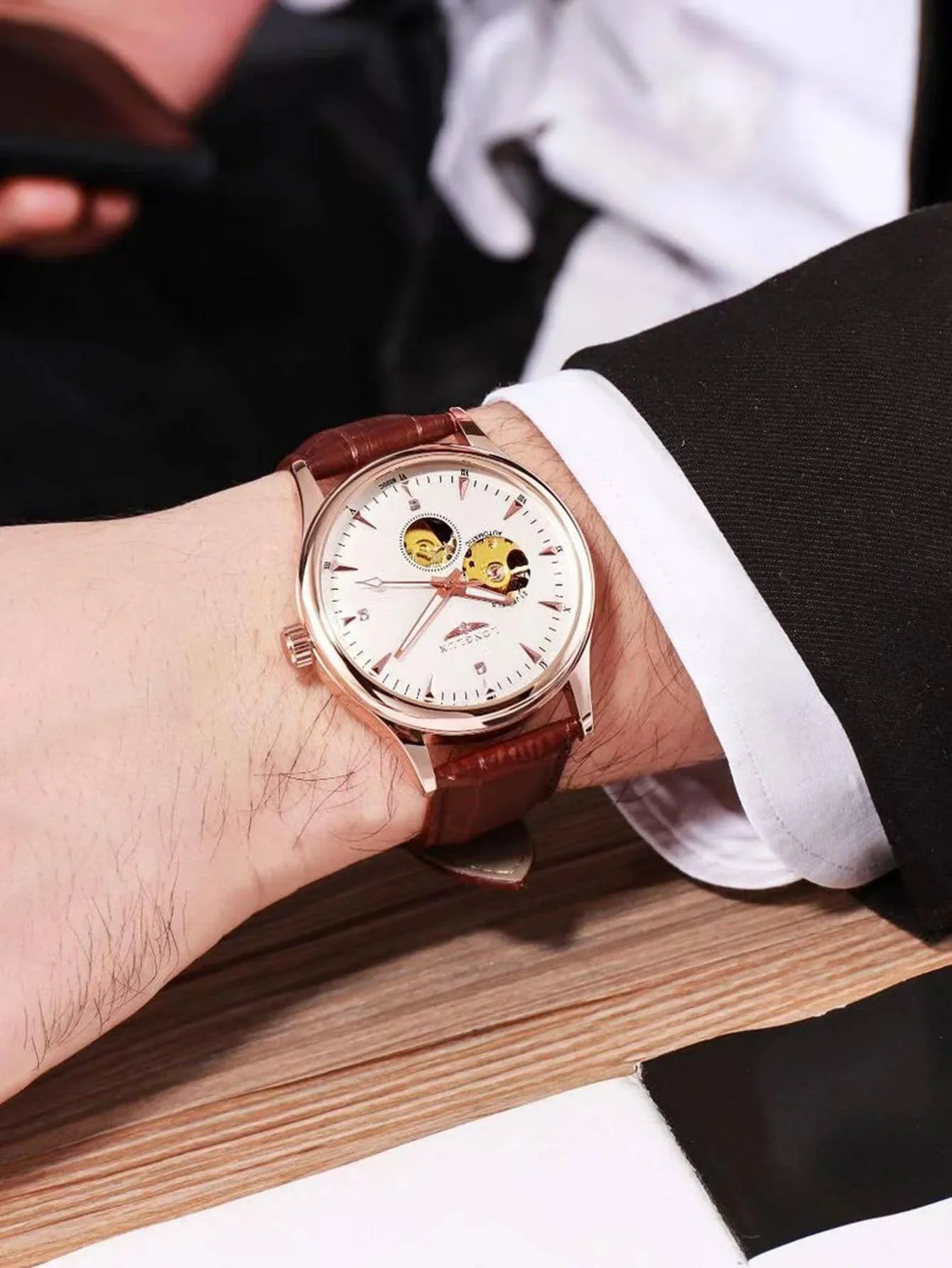 Reloj Automático LONGLUX, Estilo Elegante, Relojes de Pulsera Mecánicos al por Mayor, Esqueleto Romano, Resistente al Agua, Reloj para Hombre, Regalo para Hombre