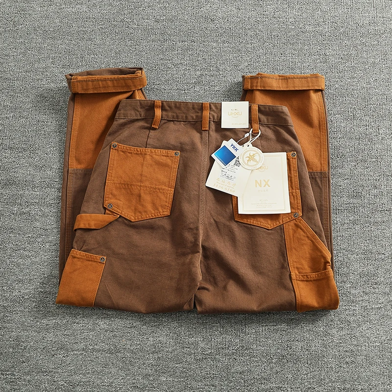 Pantalones Cargo de retales para hombre, pantalón informal, holgado, con múltiples bolsillos, estilo Retro americano, otoño e invierno, 2024