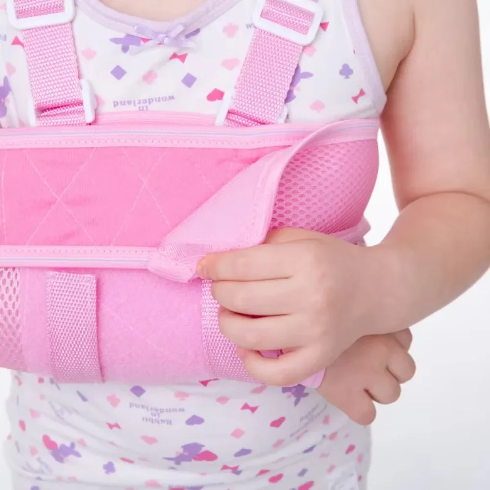 Eslinga fija para antebrazo para niños, correas de recuperación de fracturas para brazo y hombro de malla transpirable, banda de protección ajustable para esguince de articulación de muñeca