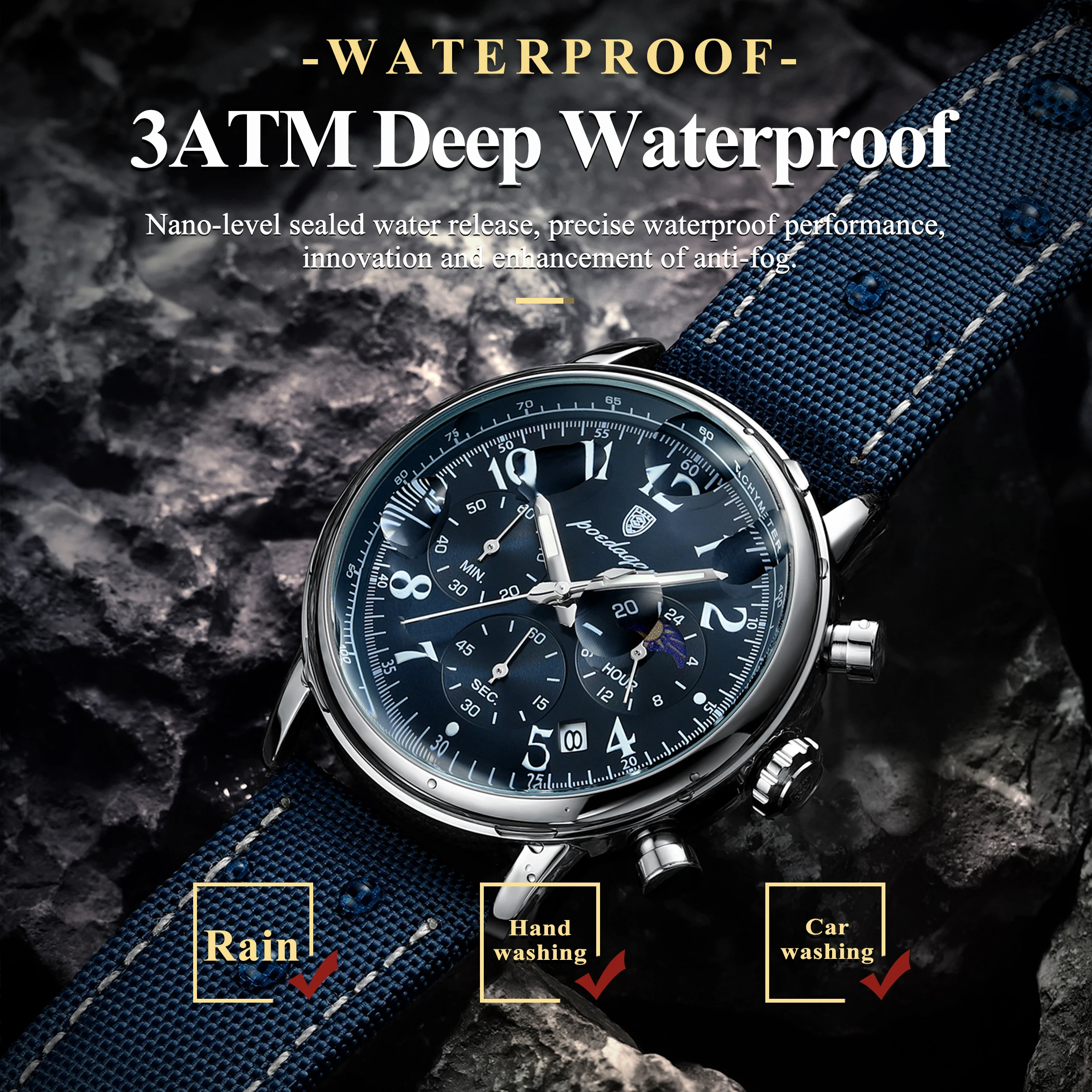 POEDAGAR, reloj militar deportivo de lujo para hombre, cronógrafo luminoso resistente al agua, reloj de pulsera de cuero de nailon con fecha para hombre, relojes de cuarzo para hombre
