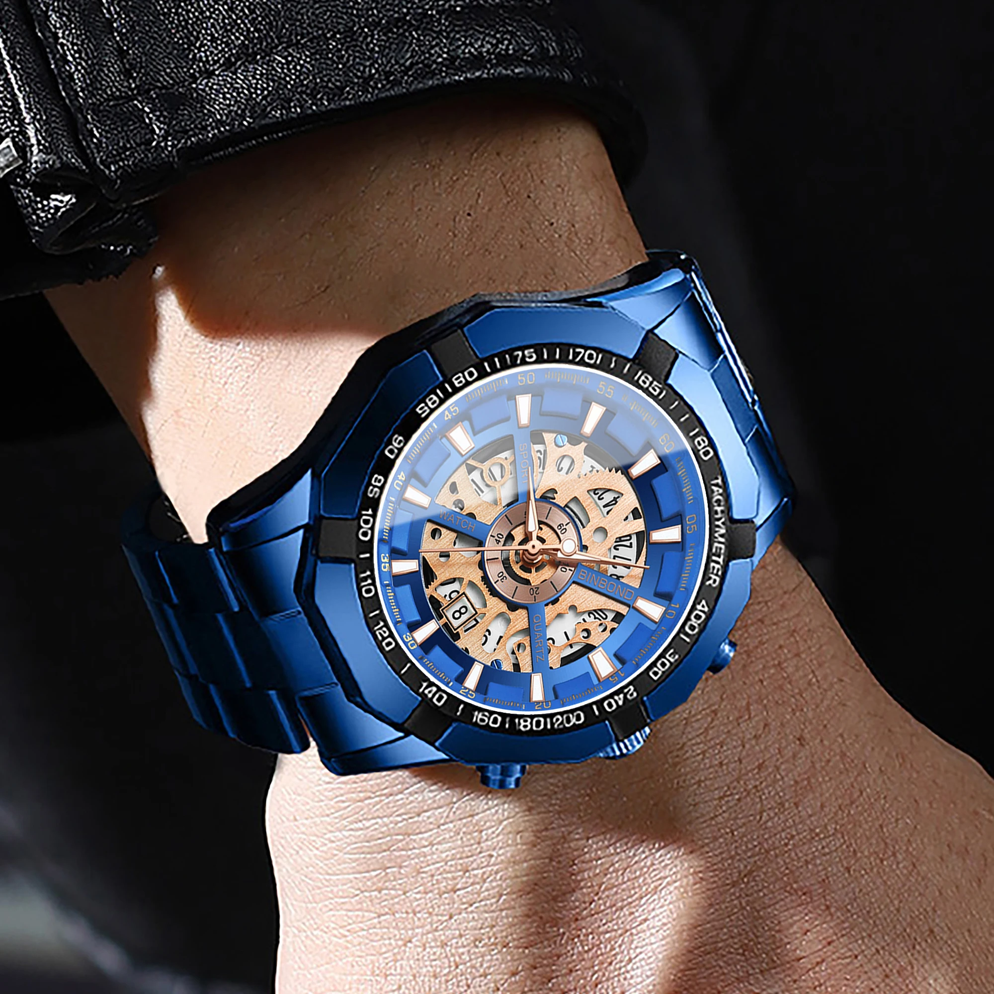 Reloj de Pulsera de Cuarzo BINBOND de Lujo con Diseño Hueco para Hombre, Luminoso, Resistente al Agua, Reloj Deportivo y de Negocios, Reloj para Hombre