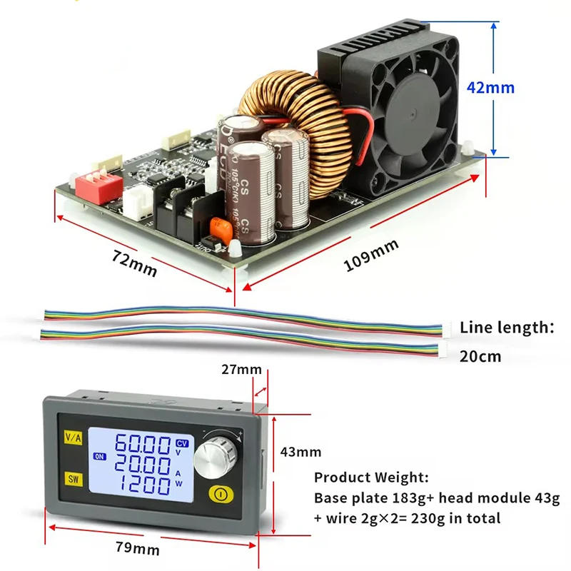 XY6020L 1200W CNC regulador de voltaje fuente de alimentación DC ajustable estabilizado 20A voltaje constante módulo reductor de corriente constante