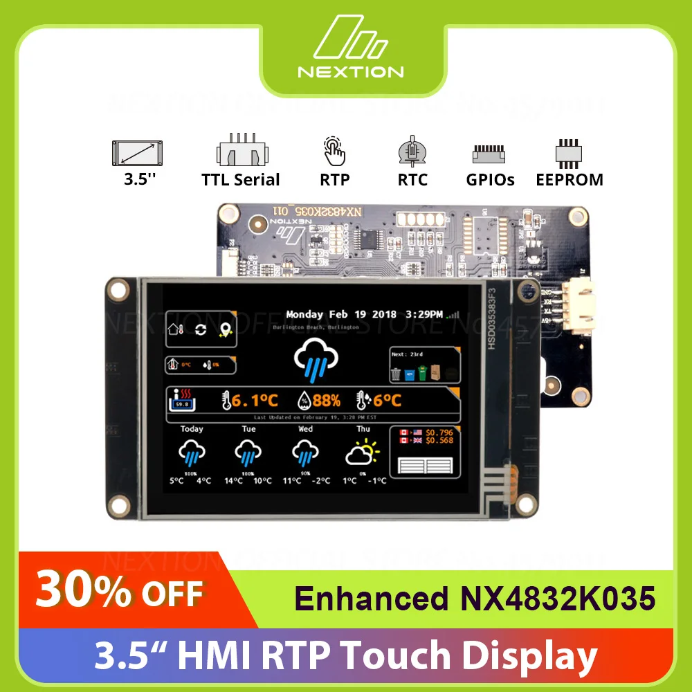 Nextion Enhanced NX4832K035 - Genérico 3,5 ''480*320 RTC incorporado / Capacidad de flash más grande / Reloj MCU más rápido Pantalla táctil HMI