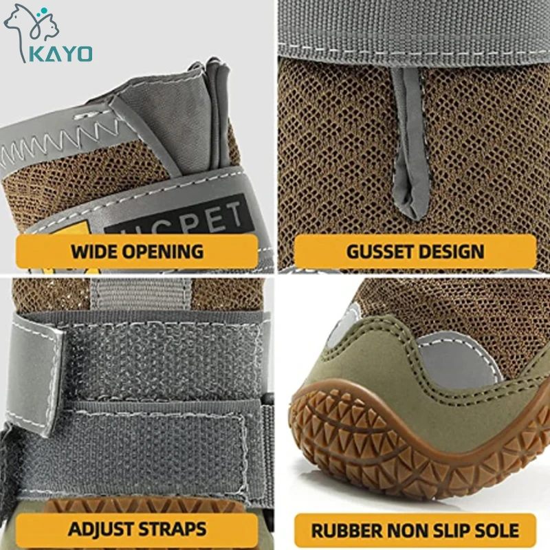 Juego de 4 zapatos para perros, botas reflectantes impermeables para perros, botines cálidos para la nieve y la lluvia, calcetines antideslizantes, calzado para perros medianos y grandes