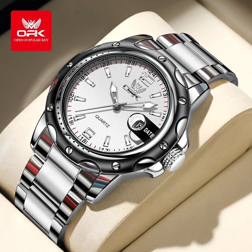 OPK 6026 Reloj de Cuarzo para Hombre, Correa de Acero, Casual y Minimalista con Fecha