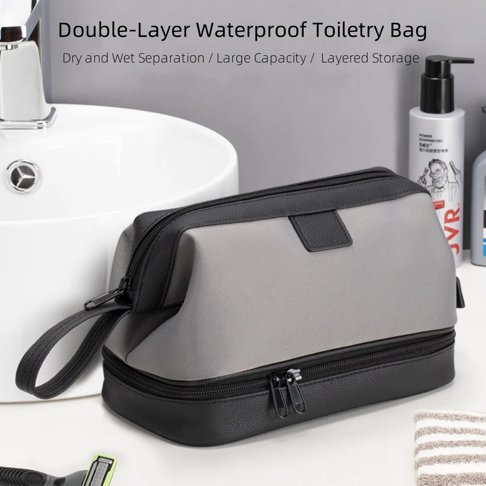 Bolsa de Aseo de Gran Capacidad para Viajes, Organizador de Maquillaje y Cosméticos, Bolsa de Aseo de 2 Capas Impermeable para Mujeres y Hombres