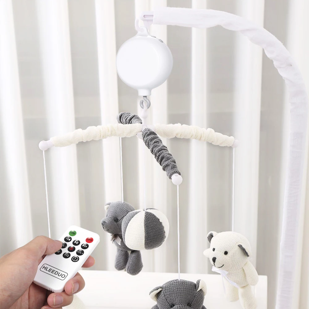 Caja de música giratoria para cuna de bebé, juguete móvil Musical, 35 canciones, Control remoto, movimiento, campanas para niños con línea USB