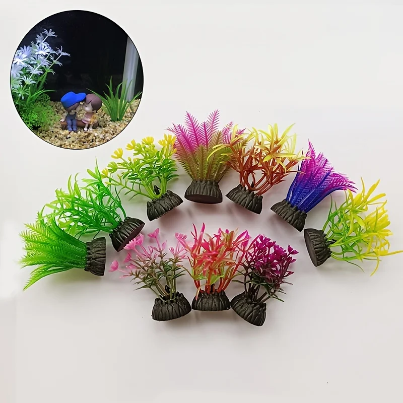 Plantas de acuario de algas marinas artificiales vibrantes, decoración de paisajismo de pecera, diversa y realista, 10 piezas