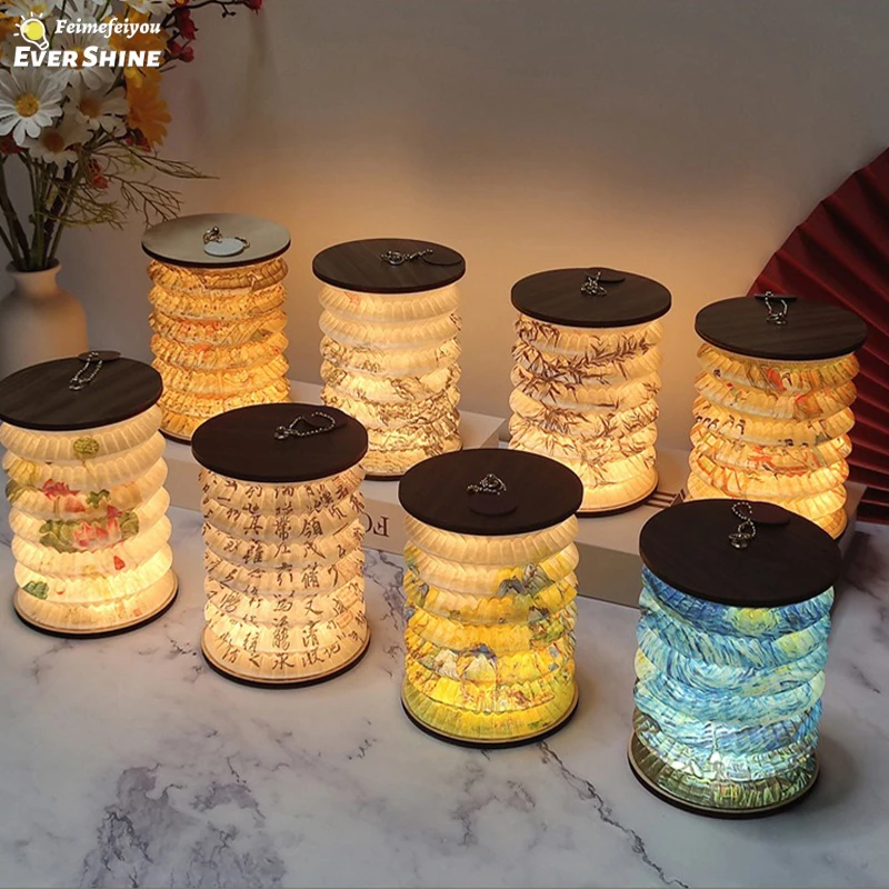 Lámpara de luz nocturna plegable portátil USB, regalo creativo para dormitorio, sala de estudio, linterna de estilo japonés, decoración de luz nocturna