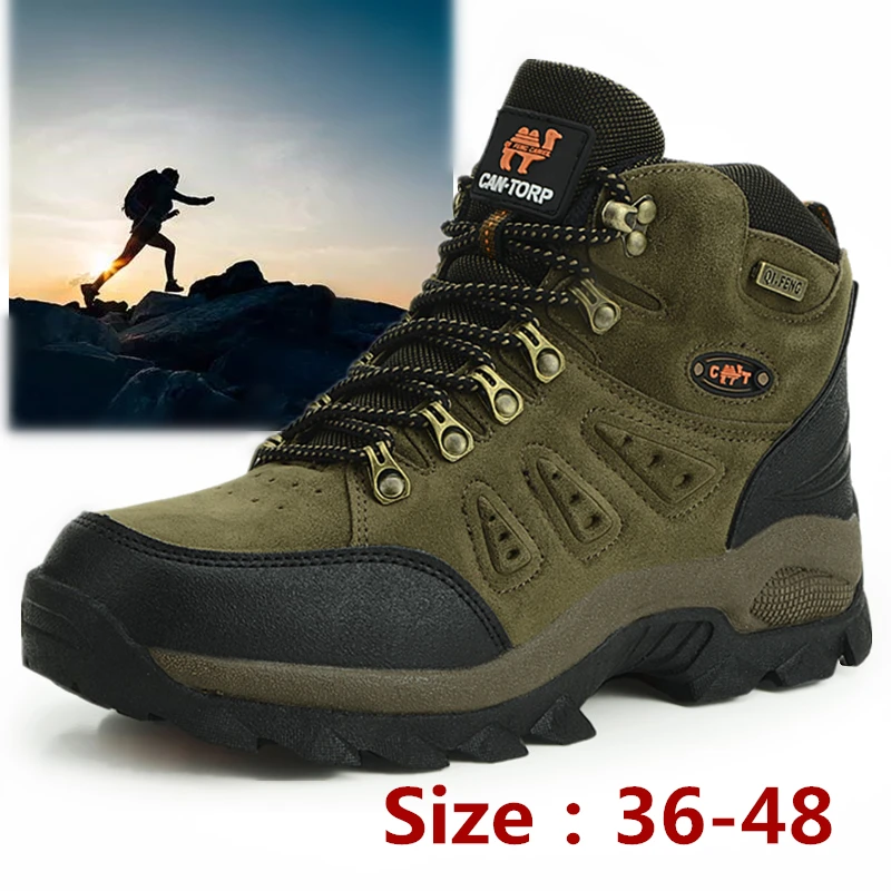 Botas de senderismo de talla grande 48 para hombre, calzado antideslizante de piel cálida para exteriores, calzado de moda para mujer, botines de trabajo al aire libre para verano e invierno