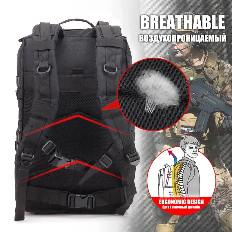 Mochilas tácticas para hombre de 50L, bolsas de viaje al aire libre, paquete escolar 3P EDC Molle para senderismo, bolsa de caza