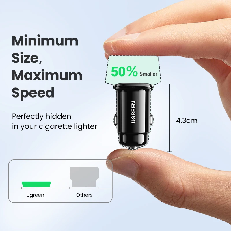 UGREEN-cargador de coche de 30W, dispositivo de carga rápida PD QC4.0 3,0 SCP tipo C, USB, para iPhone 14 13 12 Xiaomi