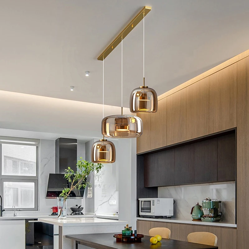 Lámpara Colgante Moderna de Vidrio, Lámparas LED para Comedor, Lámparas Colgantes para Techo, Iluminación Interior