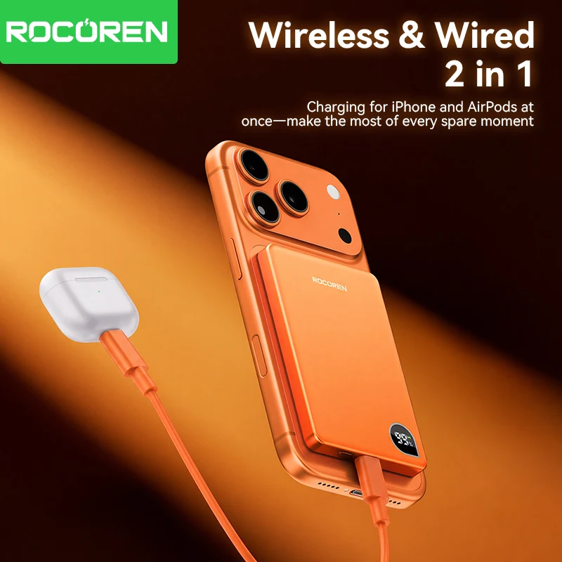 Rocoren, batería externa magnética de 10000 mAh, 5000 mAh, con carga rápida PD de 20 W, pantalla digital, cargador inalámbrico, batería externa portátil para iPhone 18, 17, 16 Pro Max.