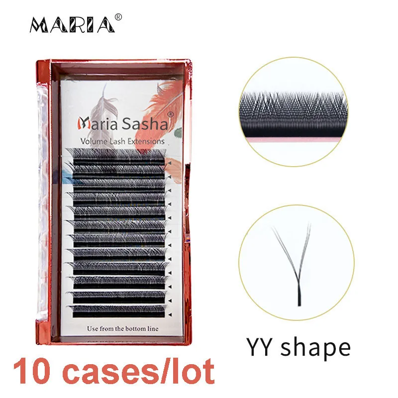 María 10 casos YY forma pestañas belleza 0,05/0,07 YY tipo V extensión de pestañas maquillaje naturalmente suave mezcla visón Cilios volumen Fans