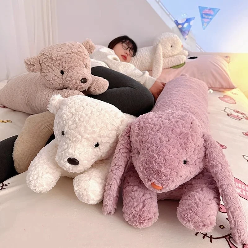 Almohada larga de conejo de peluche para el cuerpo, cojín grande y bonito de conejo relleno para dormir, almohada decorativa para el cuerpo, cojín para respaldo de silla, decoración