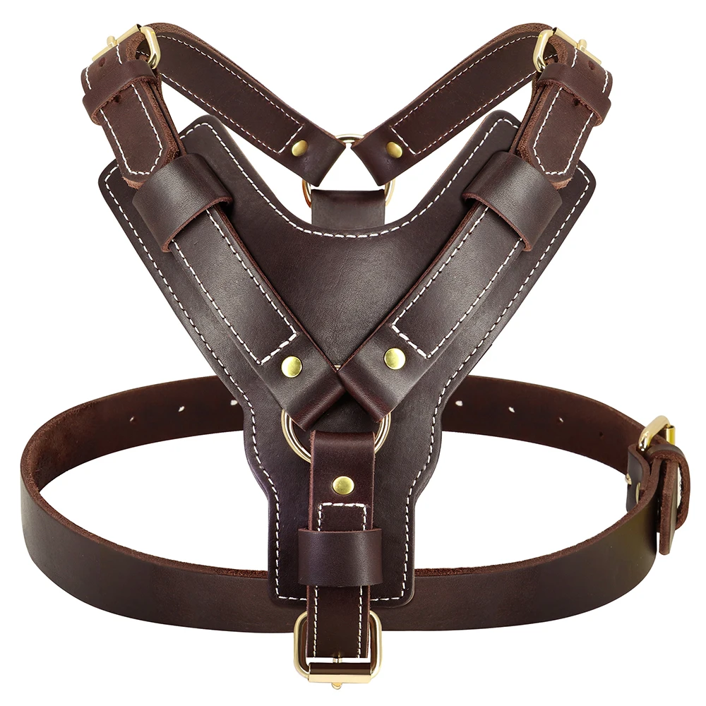 Arnés para perro grande y duradero, Chaleco de cuero genuino, ajustable, Control rápido con asa, suministros para mascotas para Labrador