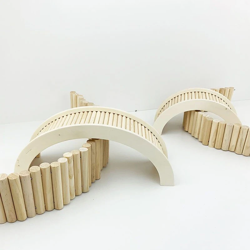 Puente de pasos de madera para hámster, juguete de conejillo de indias, erizo, ardilla, puente de arco, juguetes de ejercicio para mascotas pequeñas, puente de arco D9254