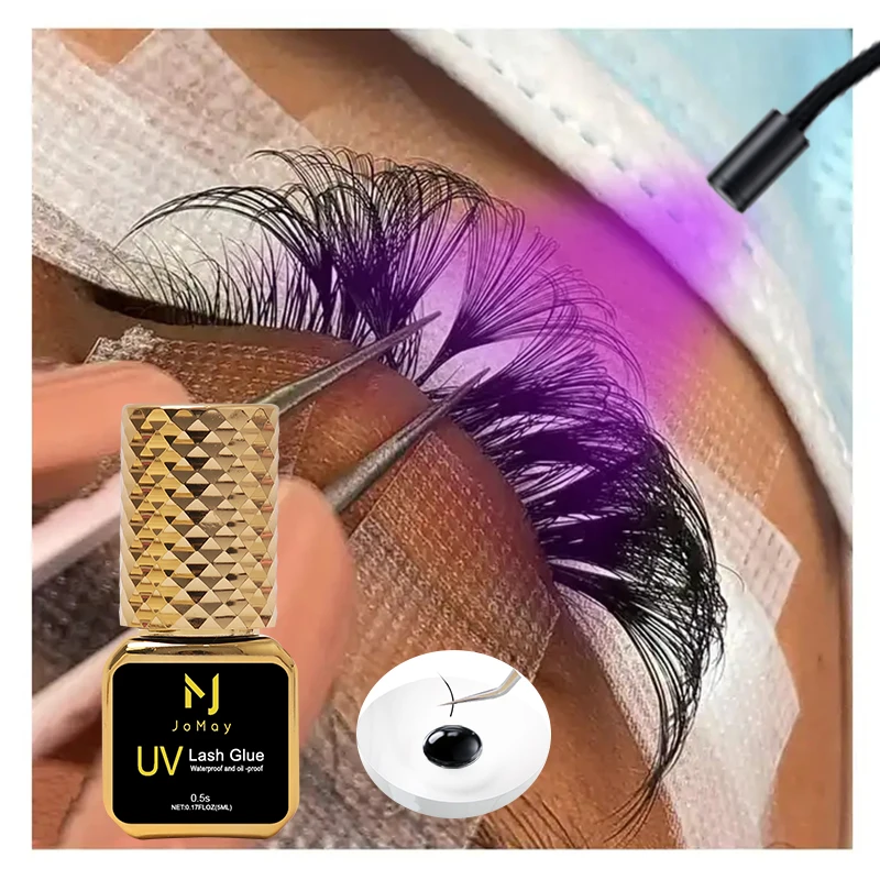 JOMAY 3 Botellas de Pegamento UV Negro de 5ml para Extensiones de Pestañas, Baja Irritación, Secado Rápido en 0.5 Segundos, Productos de Maquillaje UV