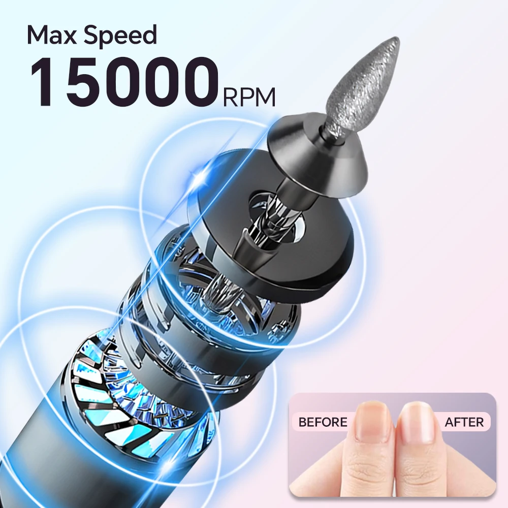 Lima de taladro de uñas eléctrica profesional, 3 modos, pantalla y 12 taladros, Kit de máquina pulidora de manicura y pedicura portátil