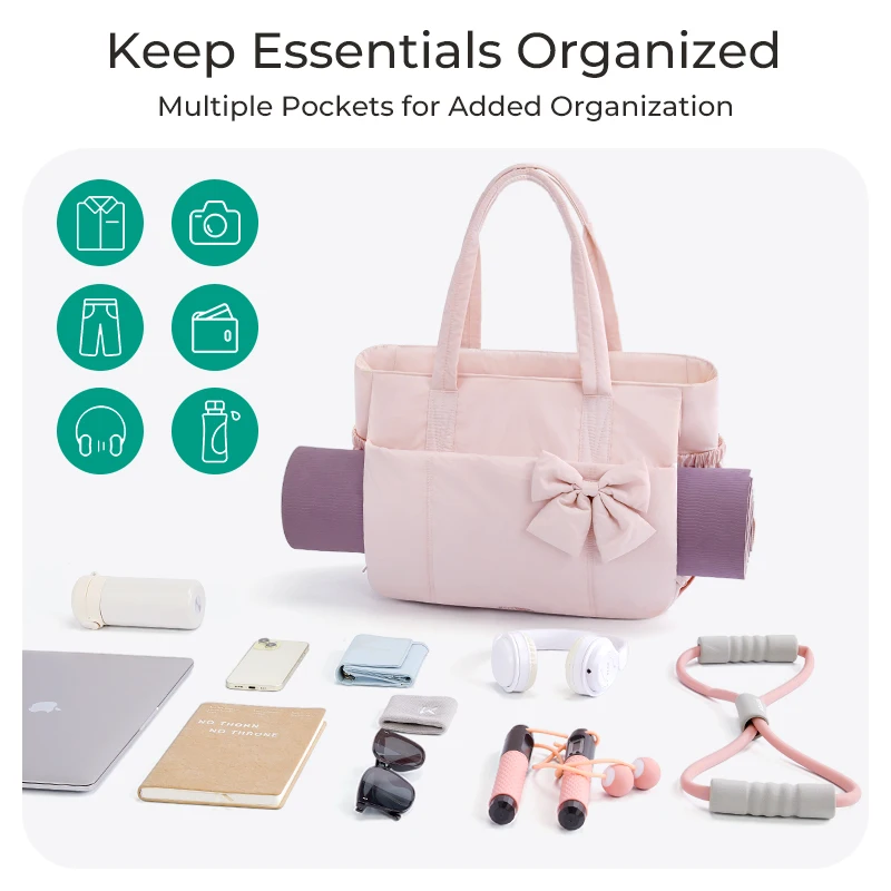 BAGSMART bolso de mano acolchado con lazo, bolsos de hombro acolchados informales para mujer, aptos para ordenador portátil de 15,6 pulgadas, bolsas de gimnasio para Yoga de gran capacidad