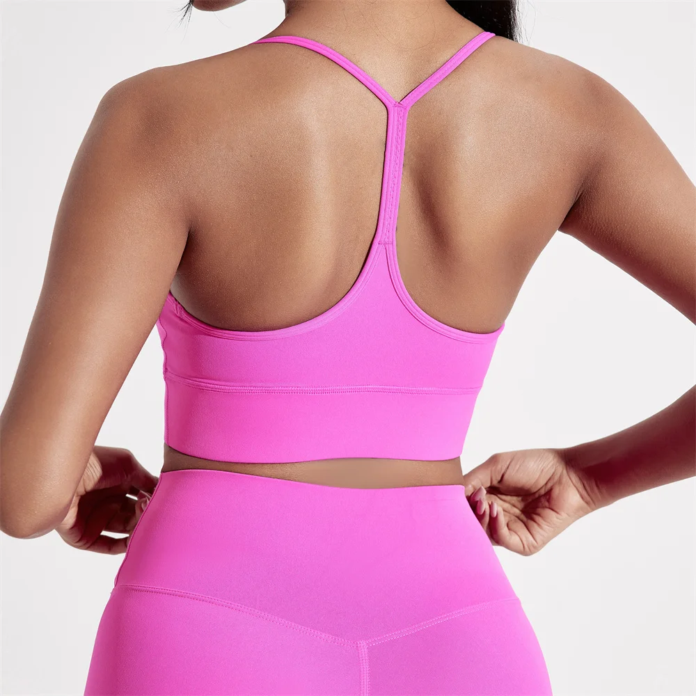 Sujetador deportivo de Color liso con forma de Y para mujer, Top suave y ajustado, entrenamiento integral, trote, gimnasio, Yoga, ropa interior con almohadilla para el pecho