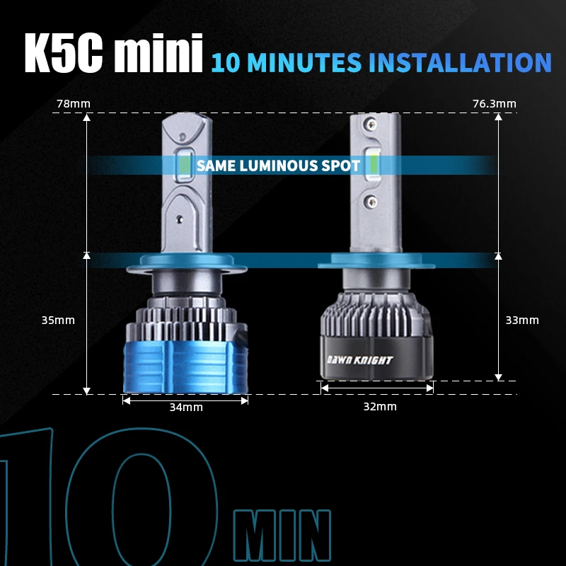 DAWNKNIGHT K5C Mini 40W H7 H4 versión de larga duración bombilla de faro Led 4300K K6C Led HB3 H11 bombilla de lámpara H1 HB4 luces Led para coche 12V