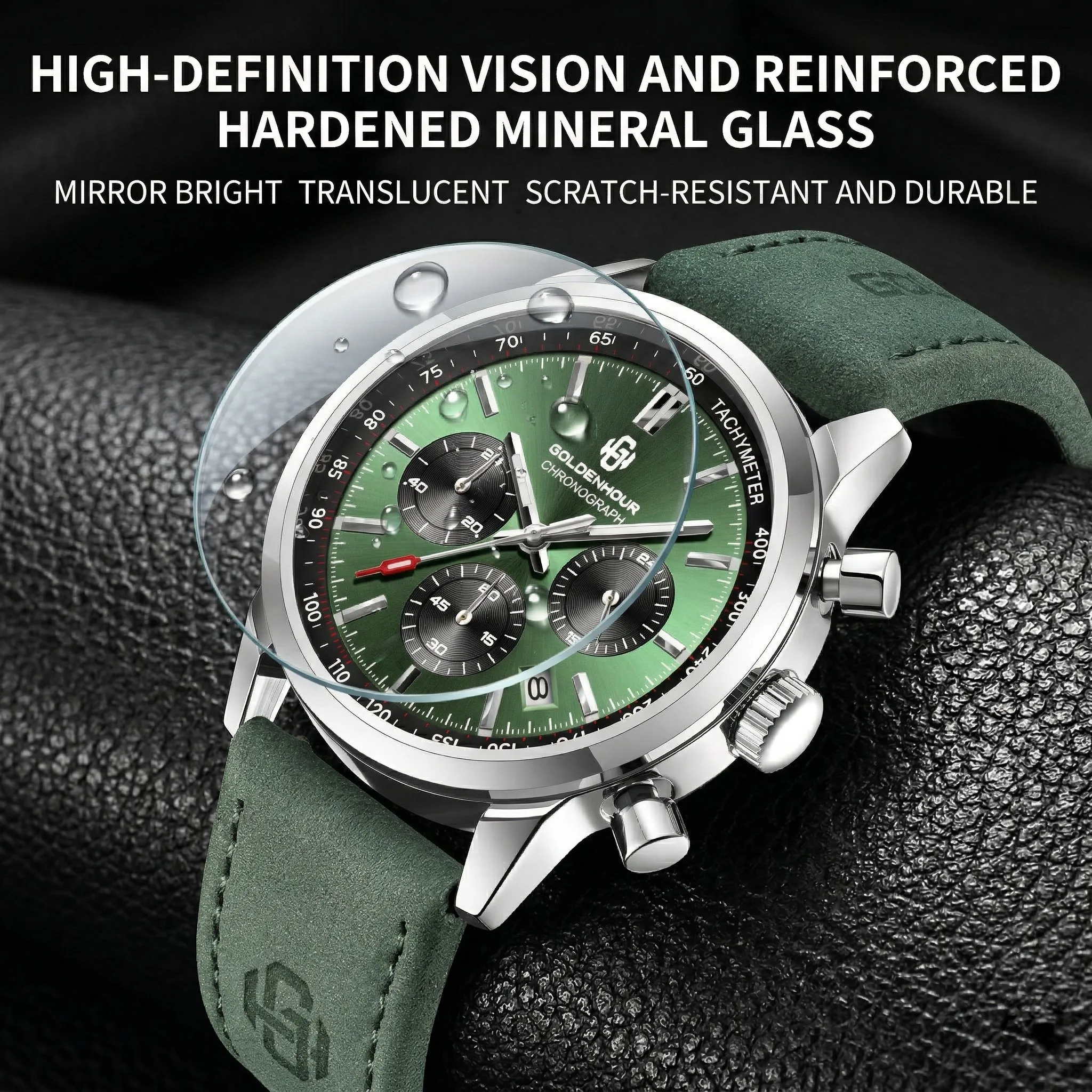 Reloj de lujo para hombre GOLDENHOUR, cronógrafo verde, cuarzo, cuero, resistente al agua, luminoso, reloj de pulsera deportivo militar, reloj Masculino