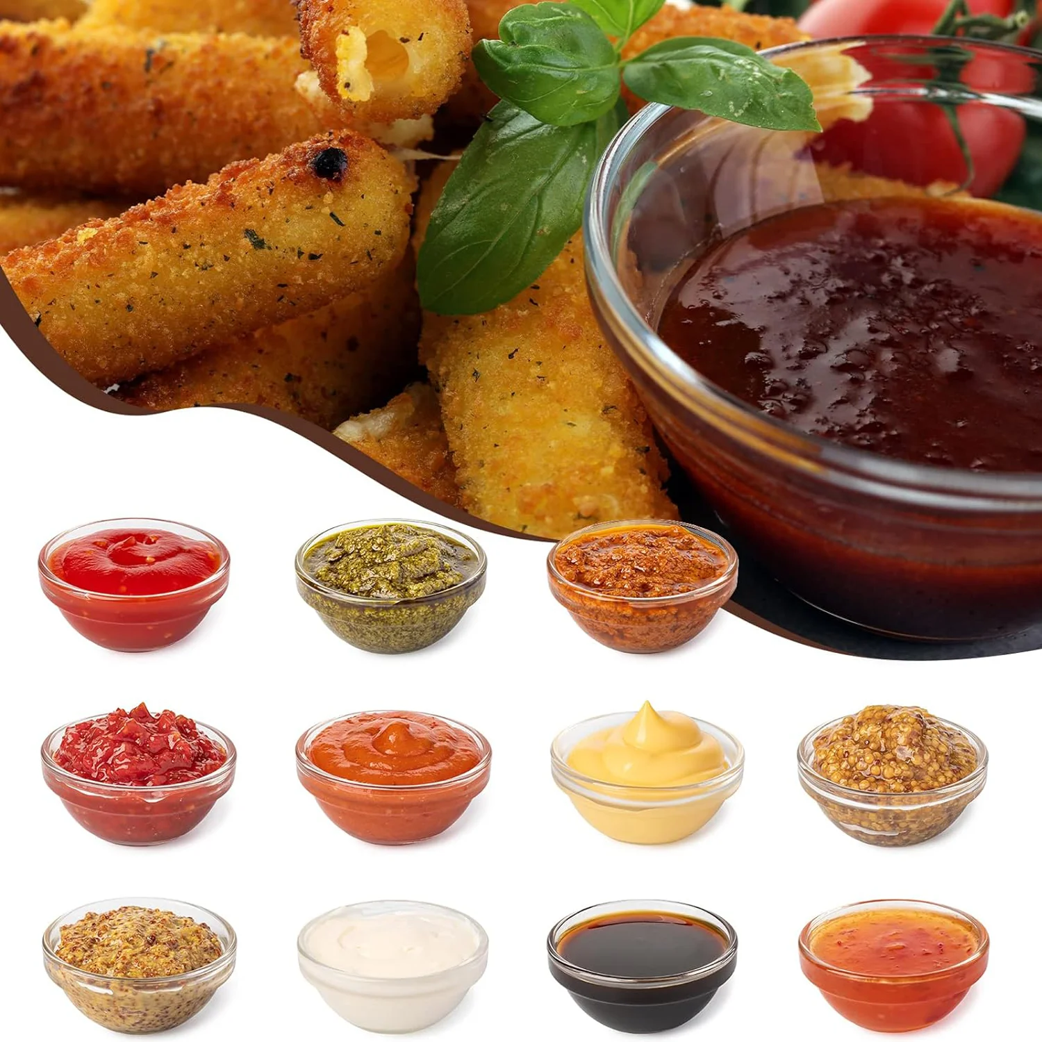 Mini tazones de preparación de vidrio de 1,5 oz, cuencos de Ramekins de vidrio para servir platos, mezclar, cocinar salsa, nueces, dulces, postres, ensalada