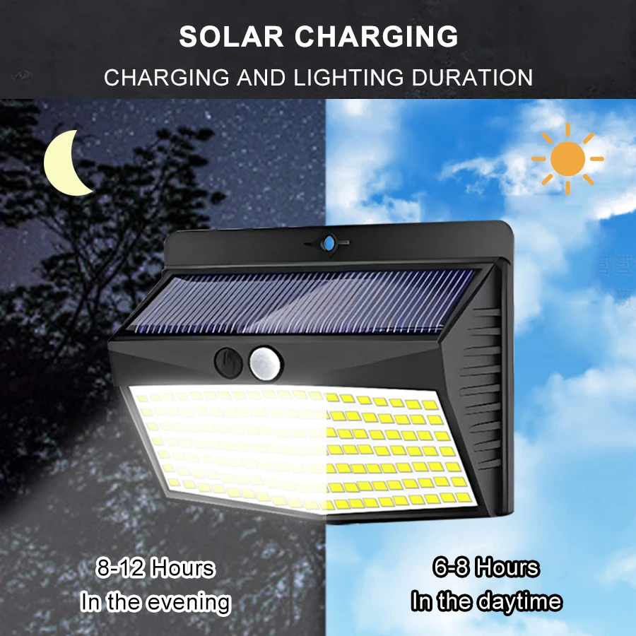 Lámpara Solar LED de 138 LED para Exteriores, Lámpara de Pared Solar con Sensor de Movimiento Humano, 3 Modos, Impermeable, Decoración de Jardín, Luces de Calle, Alimentada por Energía Solar