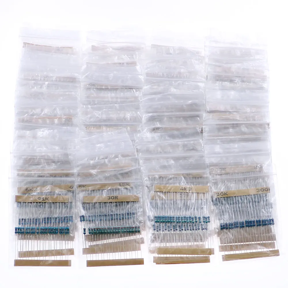 2600 Uds 130 valores 1/4W 0,25W 1% resistencias de película metálica Kit surtido de resistencias paquete de muestra con bolsas de PE cada 20 piezas