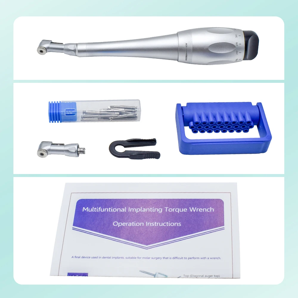 Llave Dinamométrica Universal para Implantes Dentales, 5-35N.cm, con 16 Puntas, Cabezal de Bloqueo, Herramienta de Reparación de Implantes Dentales
