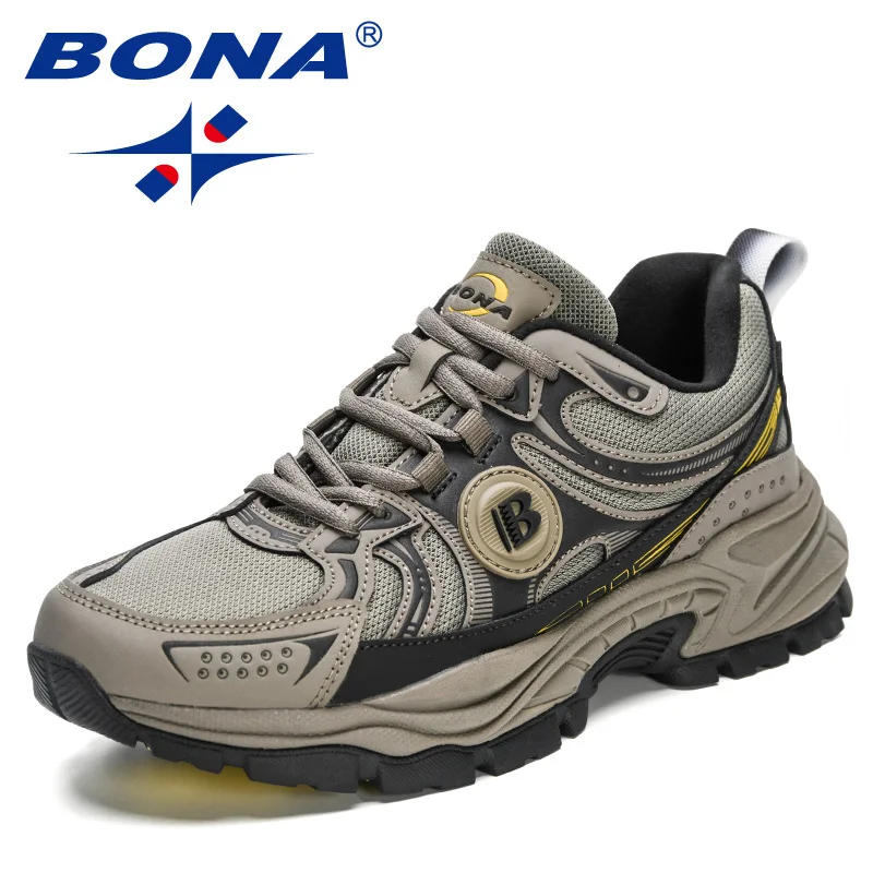 BONA, nuevos diseñadores, zapatos para correr de malla de cuero de acción, zapatos transpirables para correr para hombre, zapatillas deportivas para caminar, zapatillas deportivas