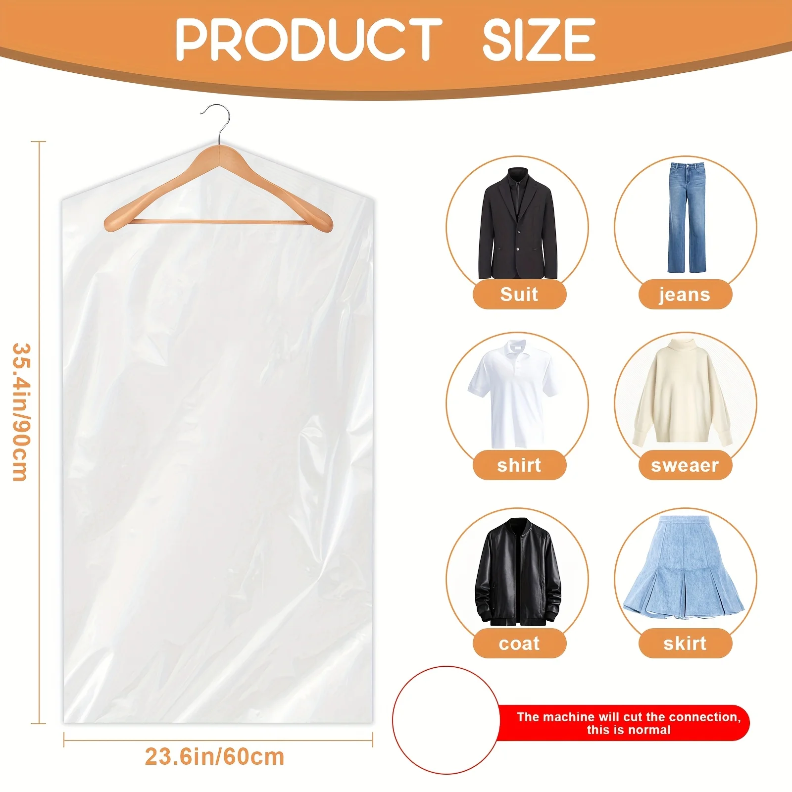 90 bolsas de plástico transparente para limpieza en seco, 35,4 pulgadas, fundas para ropa a prueba de polvo con cierre seguro para colgar ropa y almacenamiento