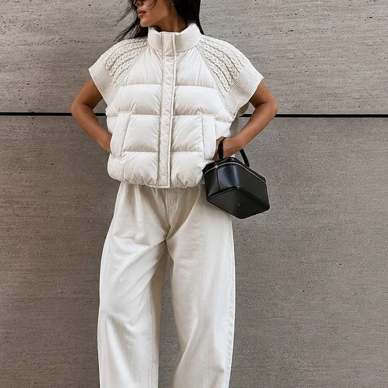 Chaleco Acolchado de Punto para Mujer, Cuello Alto, Sin Mangas, con Cierre, Corto, Holgado, para Usar en Capas, Ropa Exterior, Chaqueta Cálida de Invierno para Damas 2026