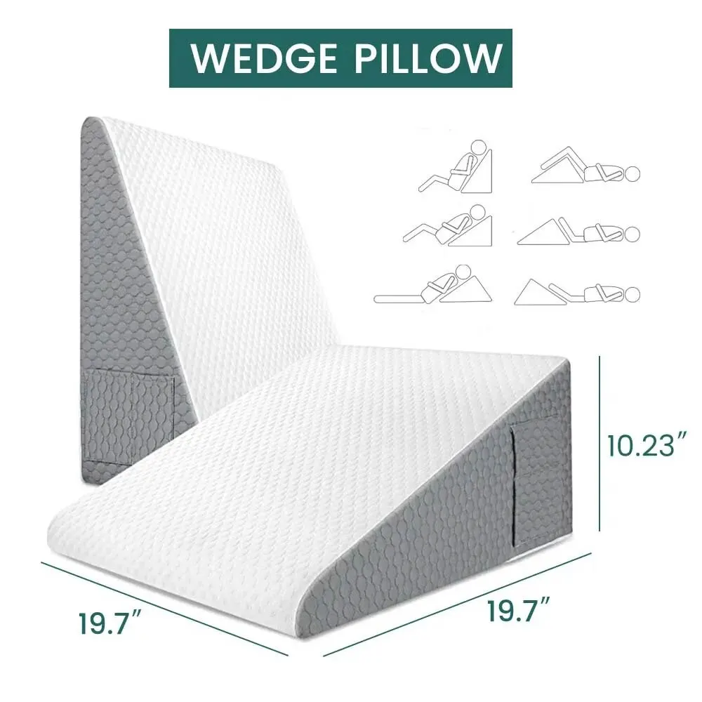Almohada de cuña para dormir, reflujo ácido después de la cirugía, almohada elevada triangular para mesita de noche, dormitorio, oficina, capa de aire de espuma