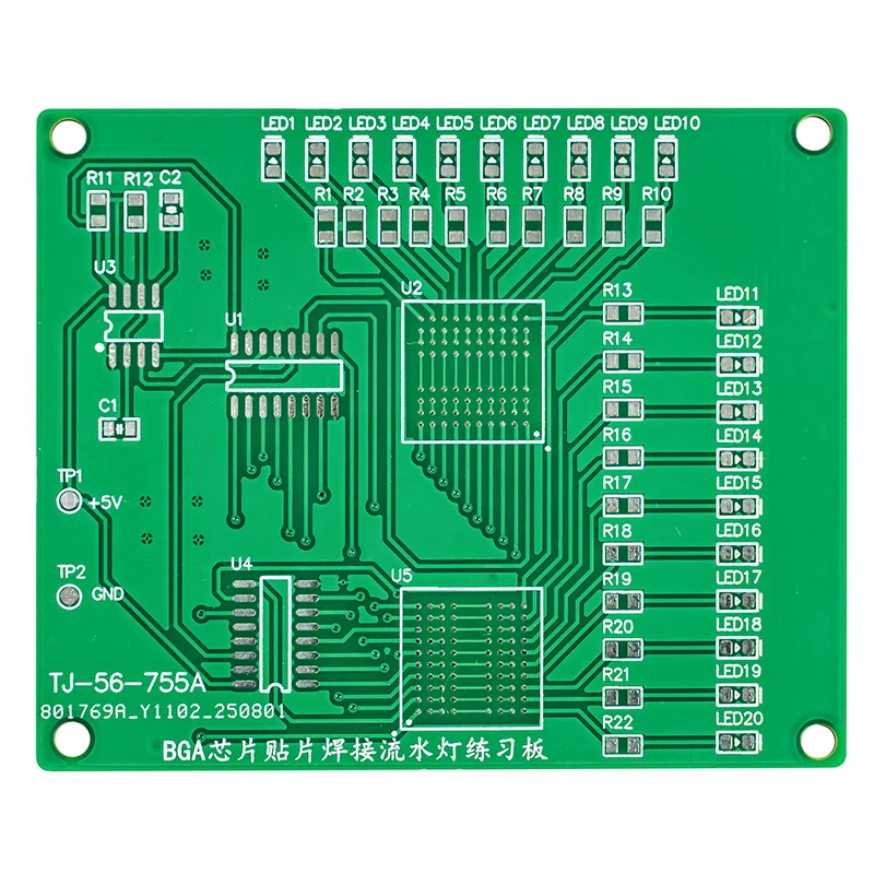 Kit de tablero de práctica de soldadura de Chip BGA, kit de bricolaje de circuito de luz de flujo SMD 555 4017