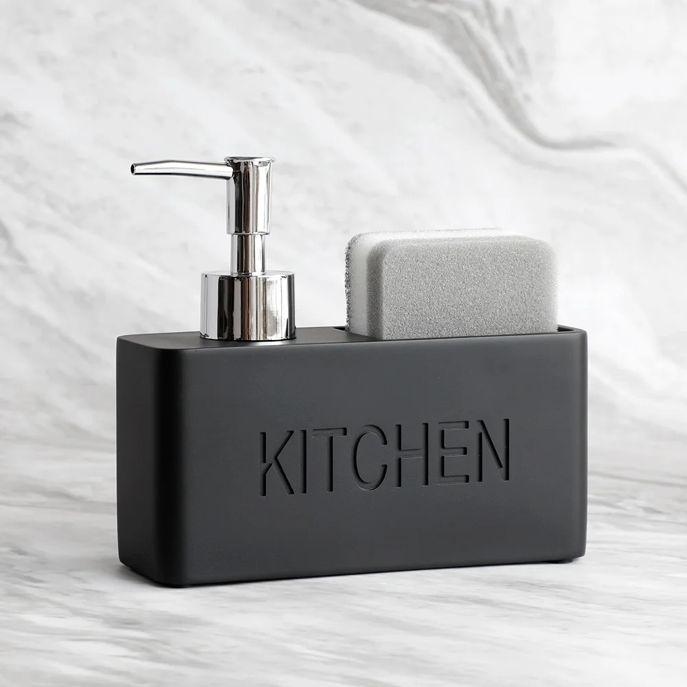 Accesorios de cocina modernos, juego de dispensador de jabón, dispensador de jabón líquido para manos, bomba, botella, cepillos, soportes y almacenes, esponjas, depuradores