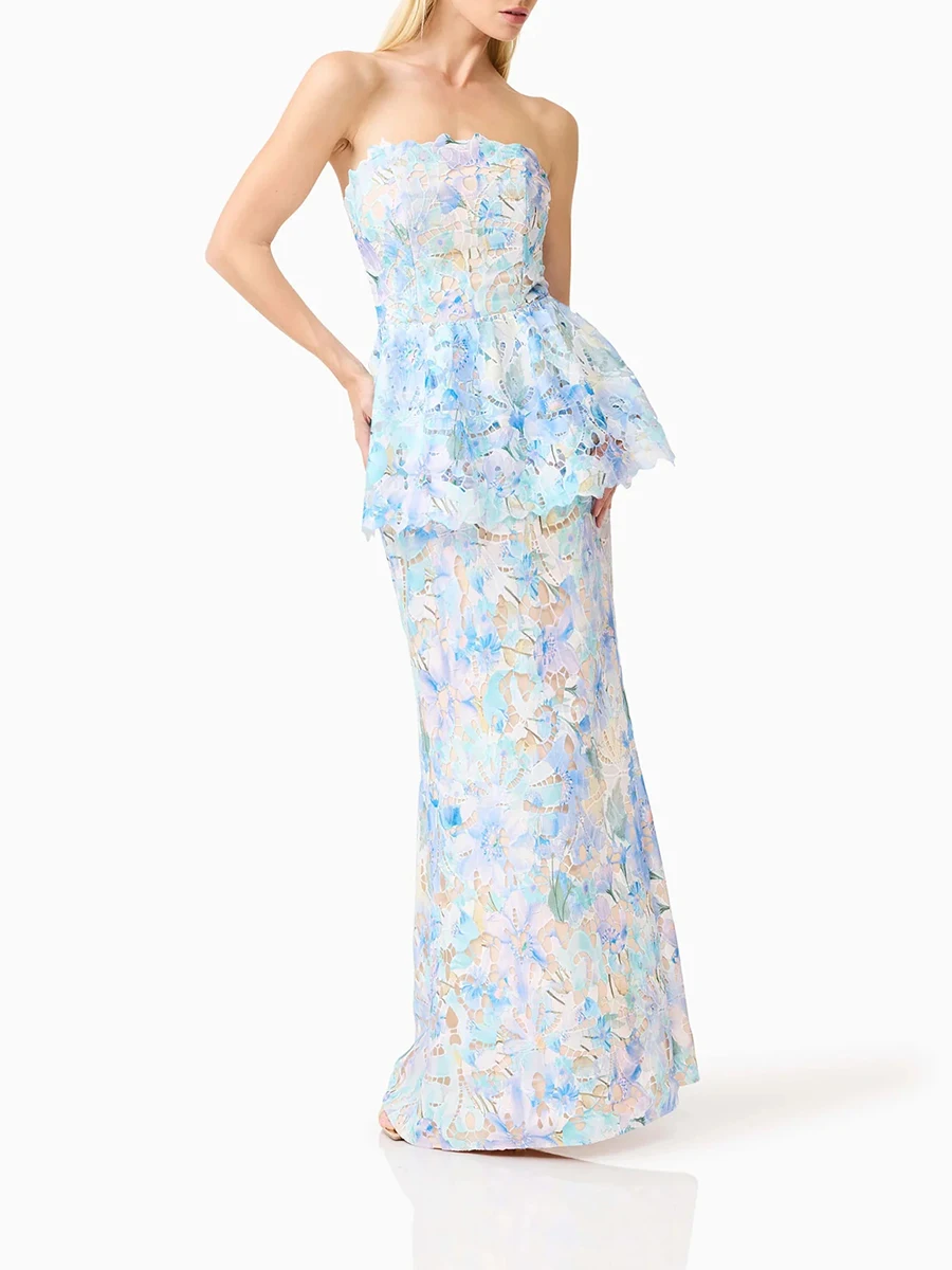Vestidos Ajustados TWOTWINSTYLE con Bloques de Color y Flores 3D para Mujer, sin Tirantes, sin Mangas, con Cierre y Diseño de Parches