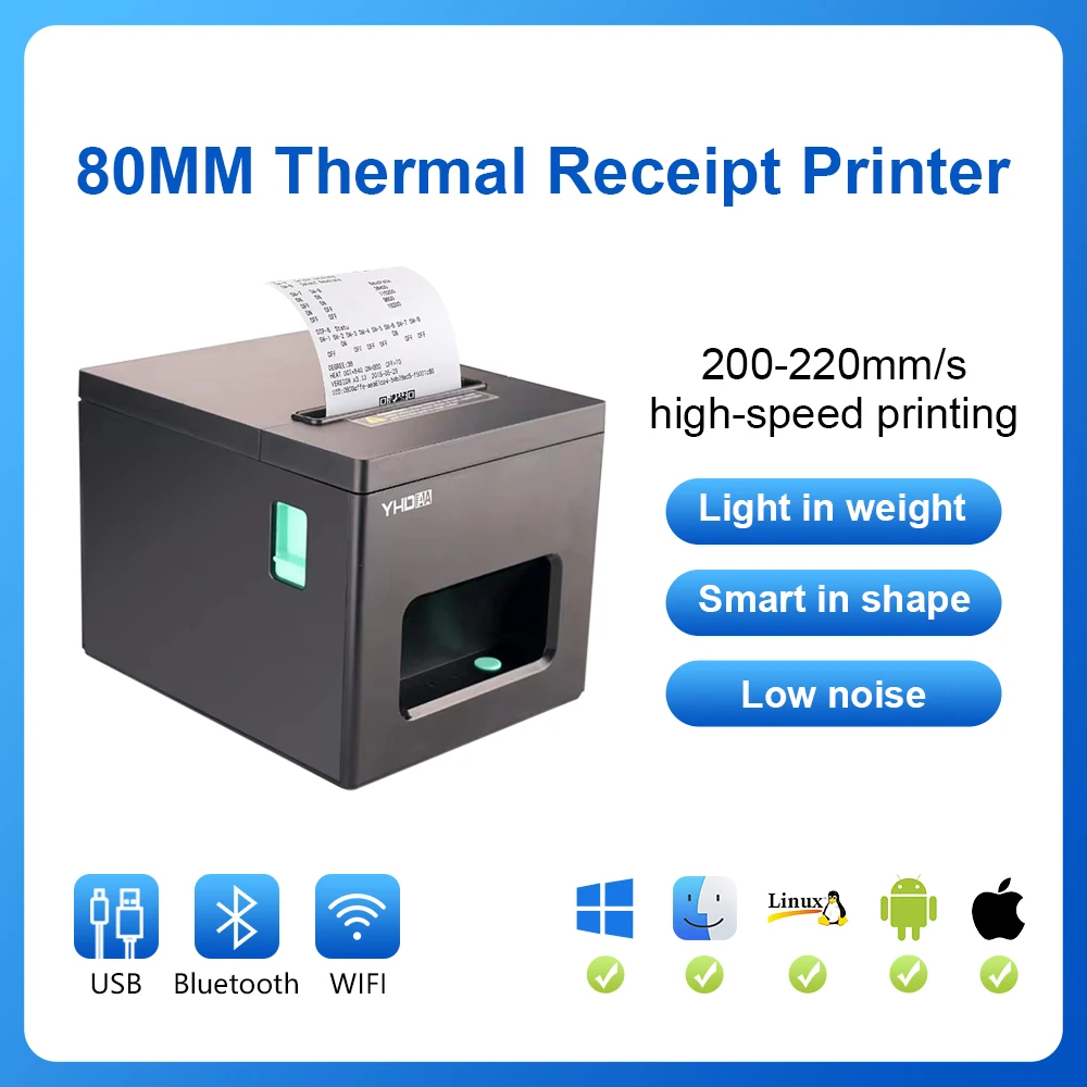 Impresora térmica YHD-8390, impresora USB/USB+LAN/USB+BT/USB+BT+LAN+WIFI/USB+WIFI ESC/POS de 80mm, Compatible con Windows/Linux/MAC OS