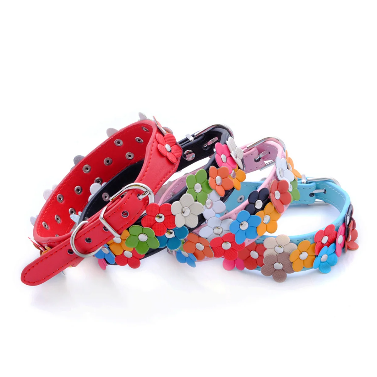 Collar portátil de flores para perro, correa de cuero PU con cadena para gato, correa para el cuello para Animal pequeño, medio y grande, peluche, Chihuahua, Pug, moda