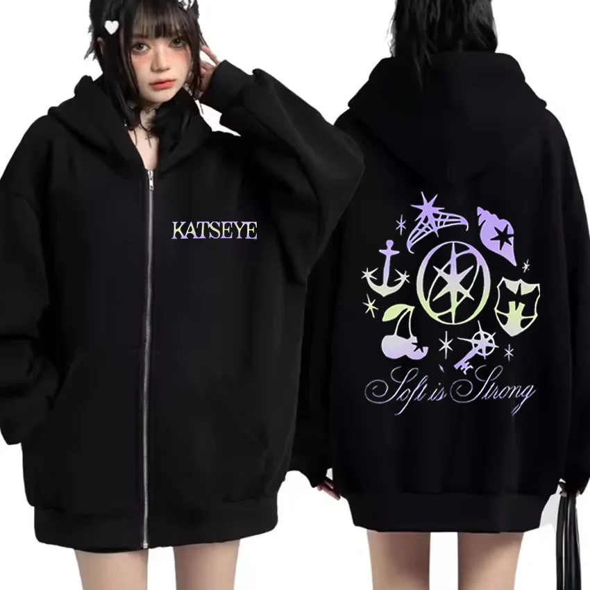 Katseye-chándal con gráficos vintage para hombre y mujer, tops de lana, ropa de moda, abrigo de Hip Hop, chaqueta con cremallera, ropa informal suelta, 2025