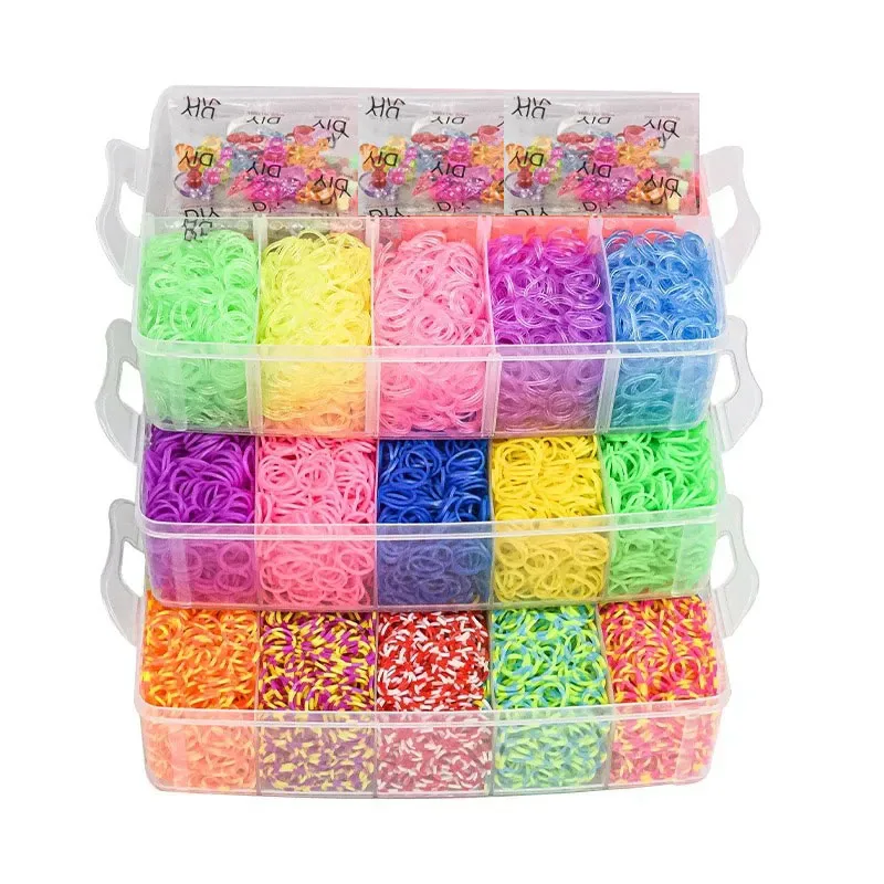 Juego de 15000 bandas de goma luminosas de arcoíris para rompecabezas para niños, banda de goma tejida a mano, telar de pulsera luminosa