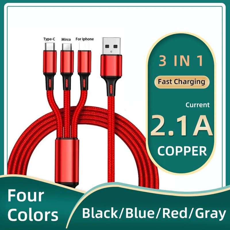 Cable cargador Micro USB tipo C 3 en 1, puerto USB múltiple, Cable de carga USB múltiple, Cable de teléfono móvil Usbc para ios/Android/tipo C.