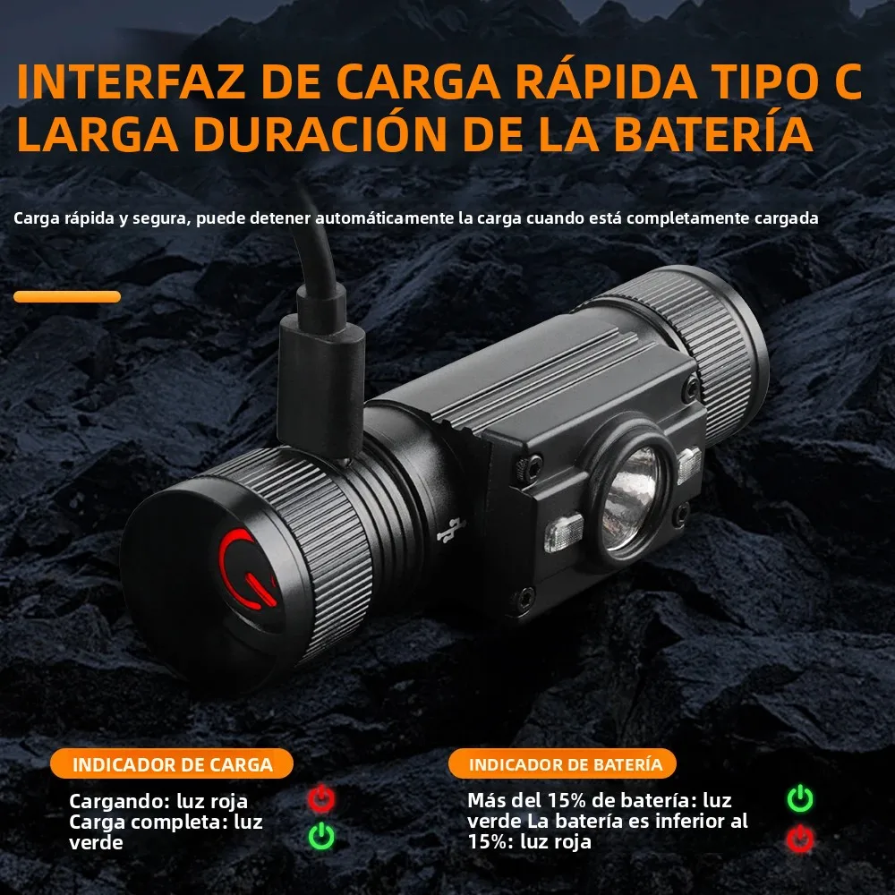 BORUiT HP300/HP500 linterna frontal LED 7 modos 1000LM potente linterna frontal recargable tipo C linterna de caza para acampar