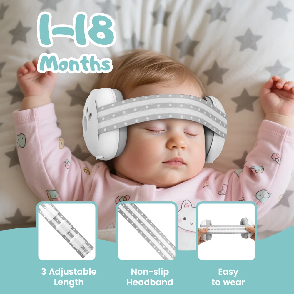 Protección auditiva para bebés Auriculares con cancelación de ruido para bebés, protección auditiva para bebés 2 en 1, elementos esenciales de viaje para bebés al aire libre
