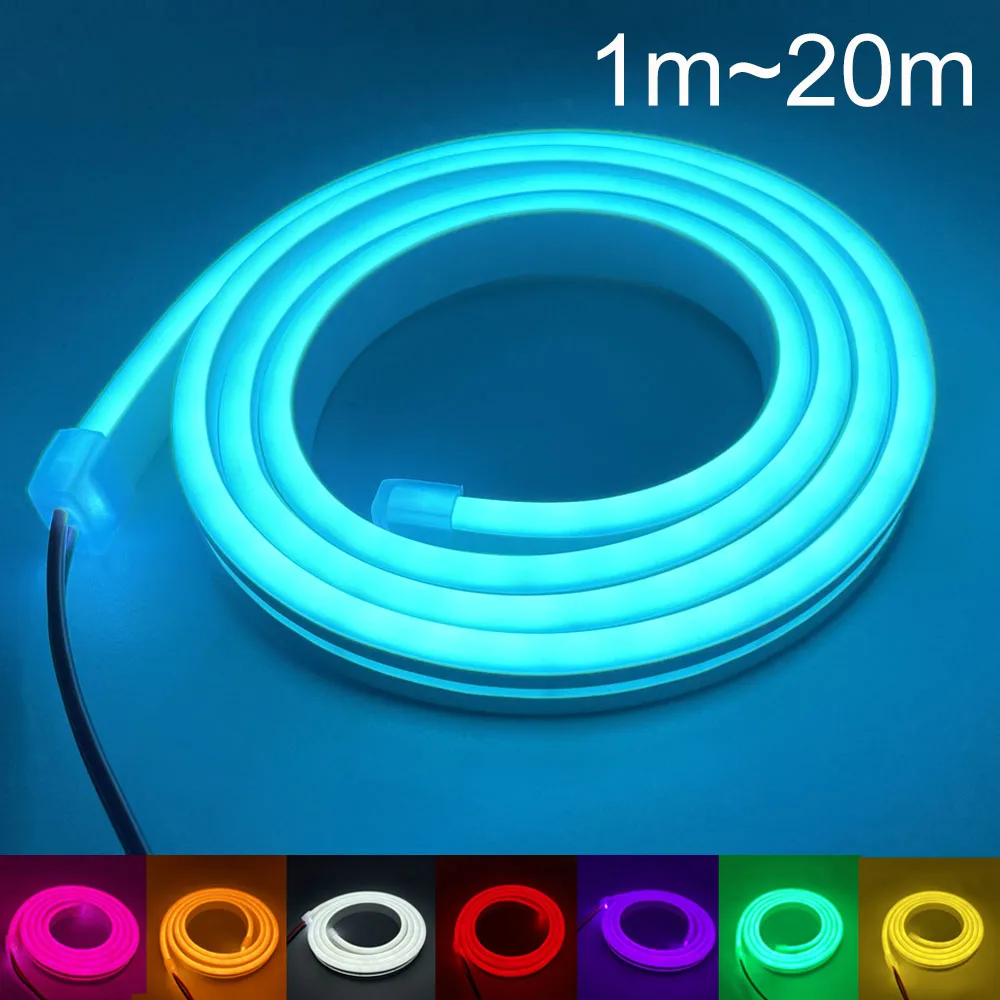 Tira Flexible de luces LED de neón, cinta de luz de 1-20m, 12V con cabezal sin soldadura, SMD2835, 120LED/m, impermeable, 6mm, para decoración del hogar, fiesta, regulable