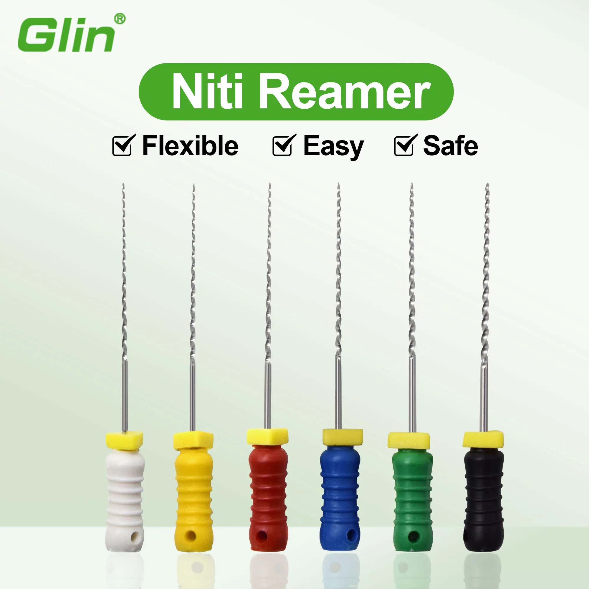 Lima endodóntica Glin NITI, instrumento dental de uso manual para el tratamiento de conductos radiculares y la preparación de los mismos, utilizado en endodoncia.