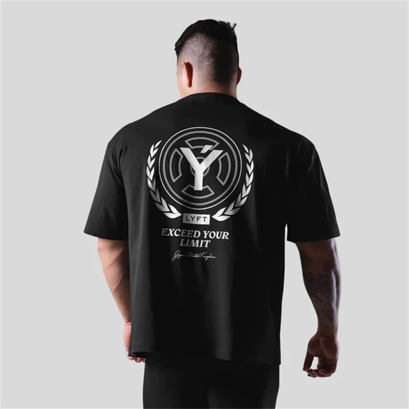 Camiseta de algodón de gran tamaño para hombre, camisa de manga corta para entrenamiento al aire libre, gimnasio, deporte, correr, Fitness, informal